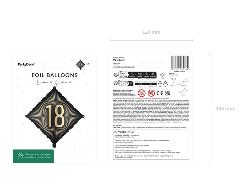 Balon foliowy "18" 46x46cm FB362-18 PartyDeco